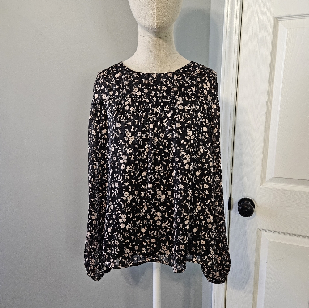 Aqua Black and Pink Floral Blouse